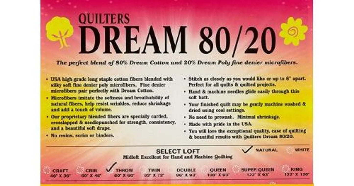 Quilters Dream 80/20 White Blend Queen Roll FREE SHIPPING