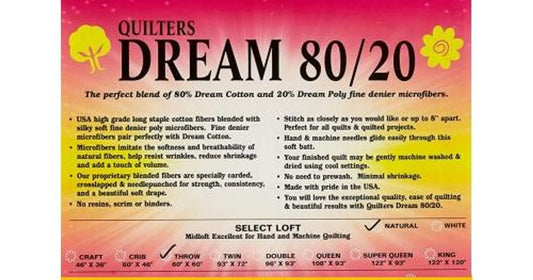 Quilters Dream 80/20 White Blend King Roll FREE SHIPPING