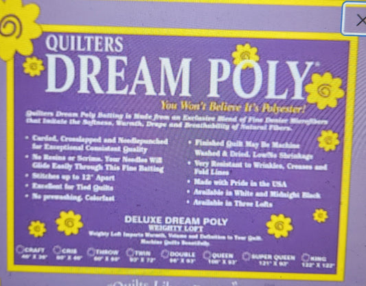 Quilters Dream Poly Deluxe Loft Batting Queen Rolls FREE SHIPPING