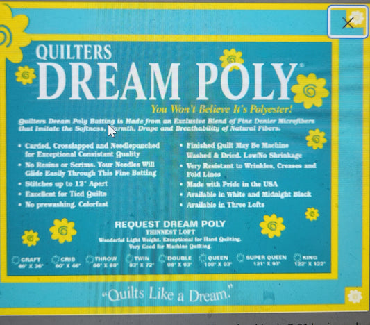 Quilters Dream Poly Request Loft Batting Queen Rolls FREE SHIPPING