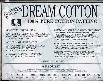 Quilters Dream Batting WHITE 100% Cotton King Roll-Request Loft